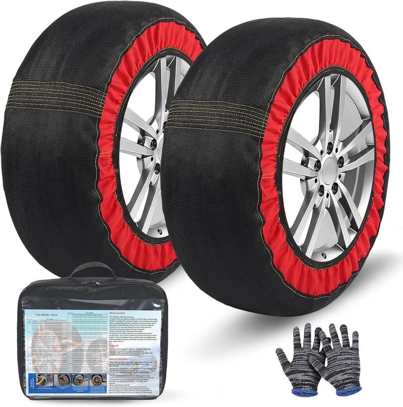 BasaltAuto Automotive Snow Socks for Tire Red L Textile Snow Chains Fabric Car Chains, 2 Pairs of Gloves, Winter Accessories SUV Trucks Pickup Winter Emergency EN 16662-1:2020 Standard - Image 1